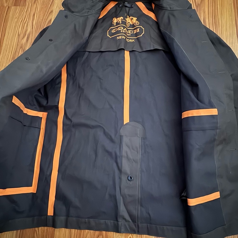 Coach Men's Black Raincoat with Orange Trim